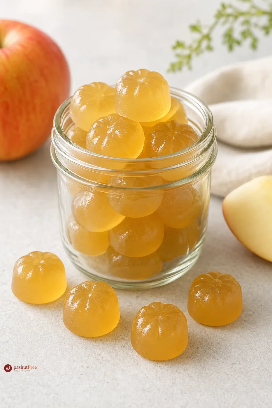 Apple and ginger sea moss gummies arranged beside a silicone mould