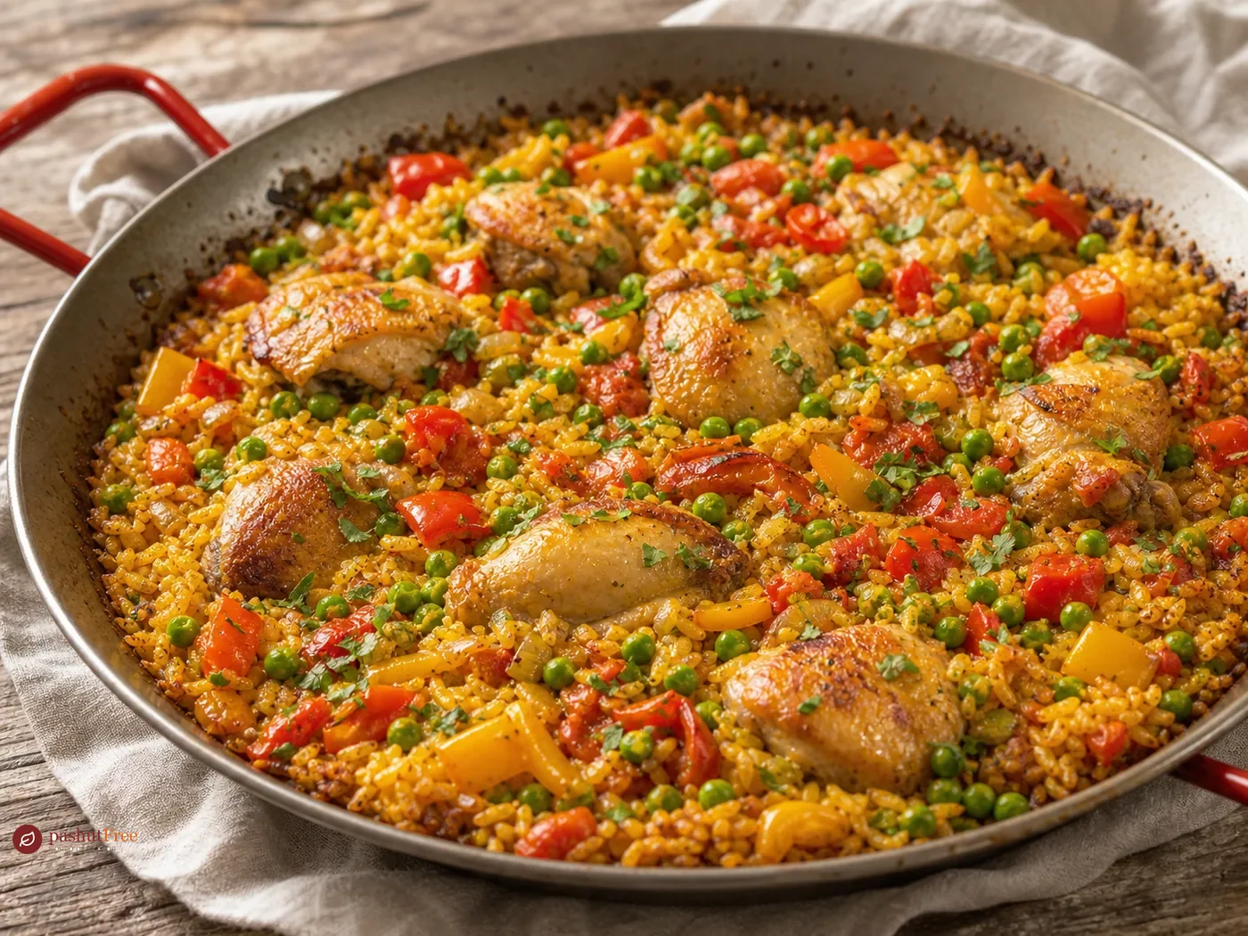 Paella de pollo y verduras