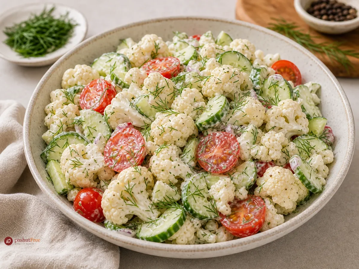 Crunchy cauliflower and cucumber salad with creamy dressing