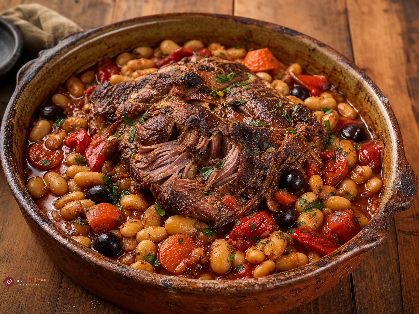 Spanish-style slow-cooked lamb shoulder & beans
