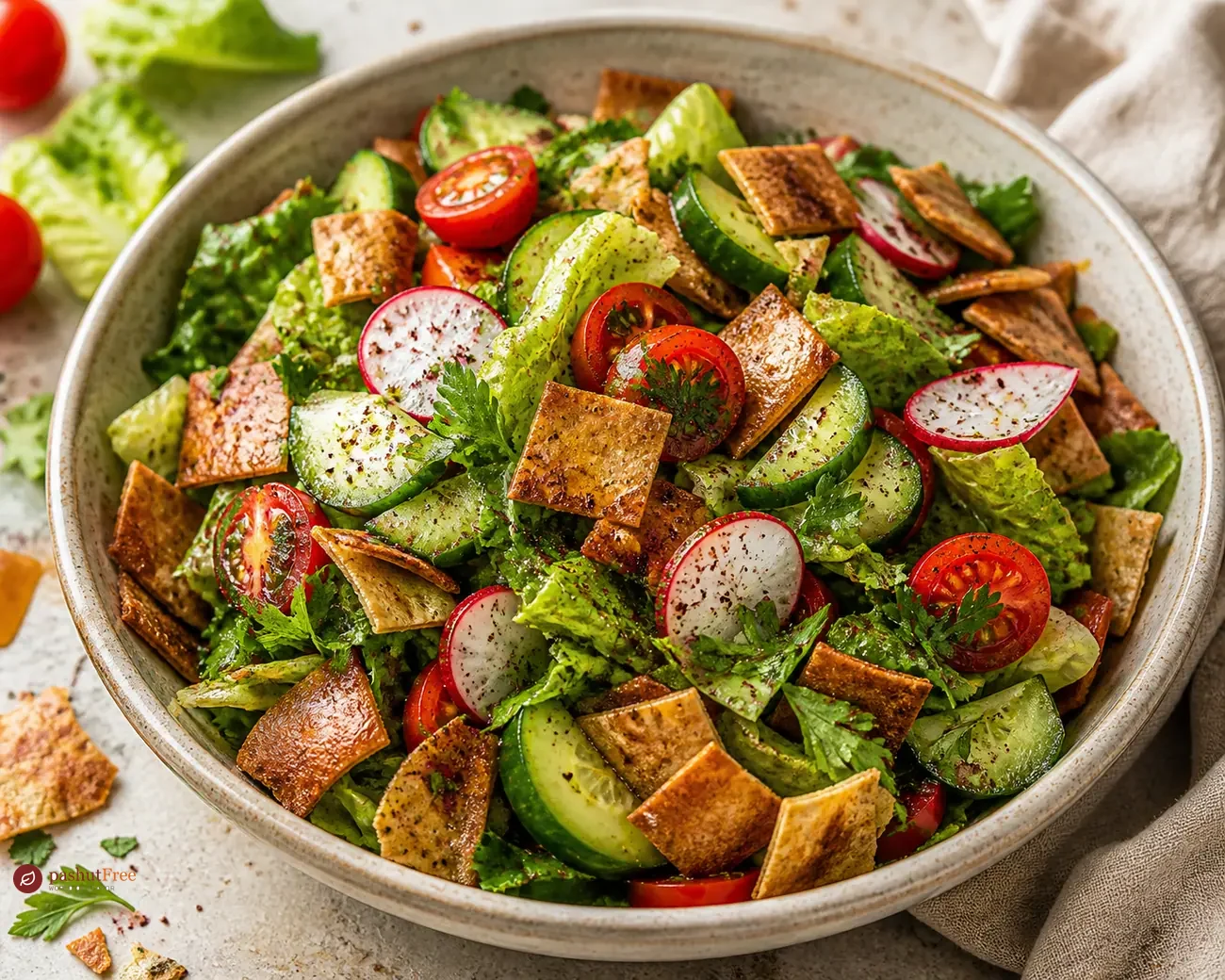 Lebanese Fattoush Salad with Crispy Pita