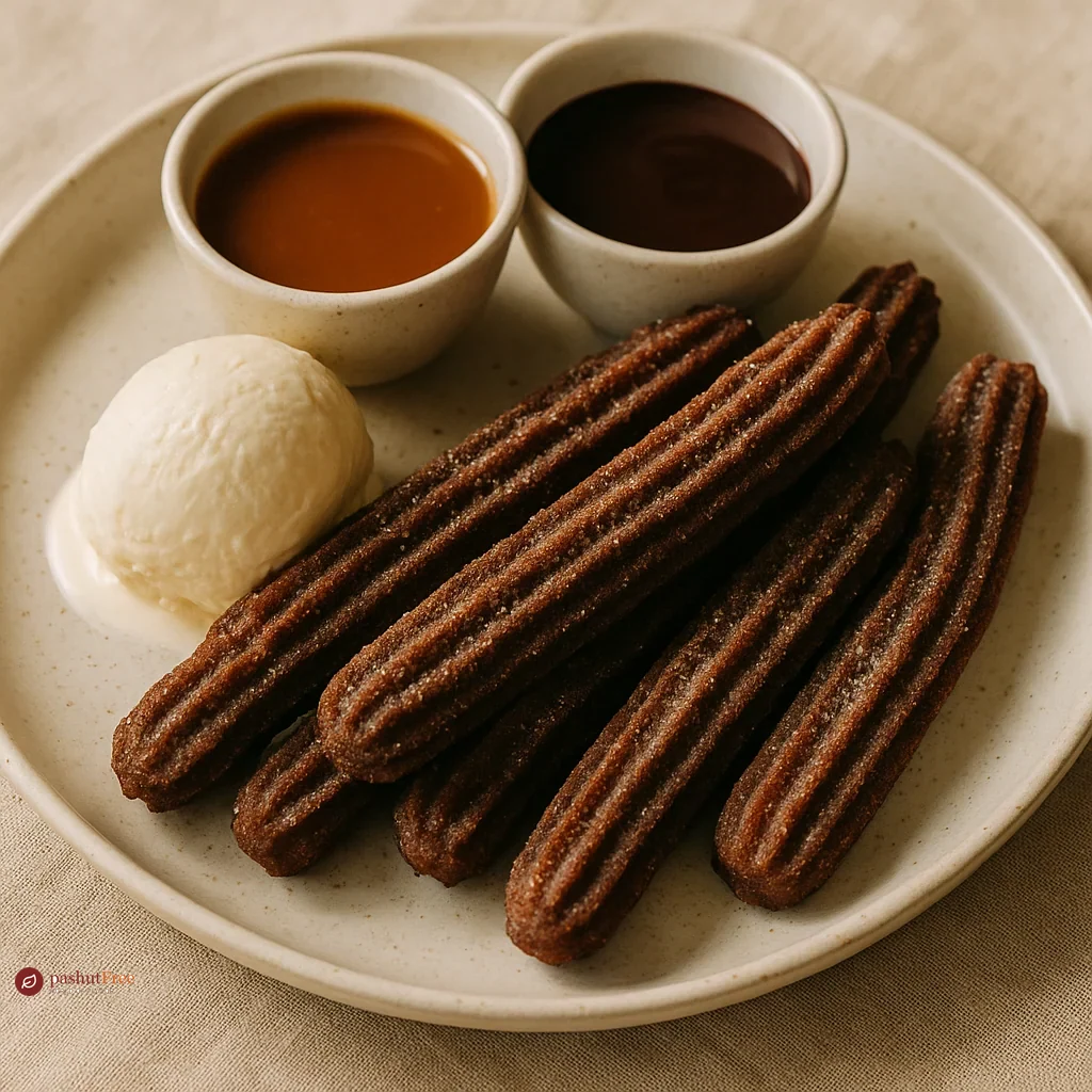 Chocolate churros with chocolate & salted caramel sauce