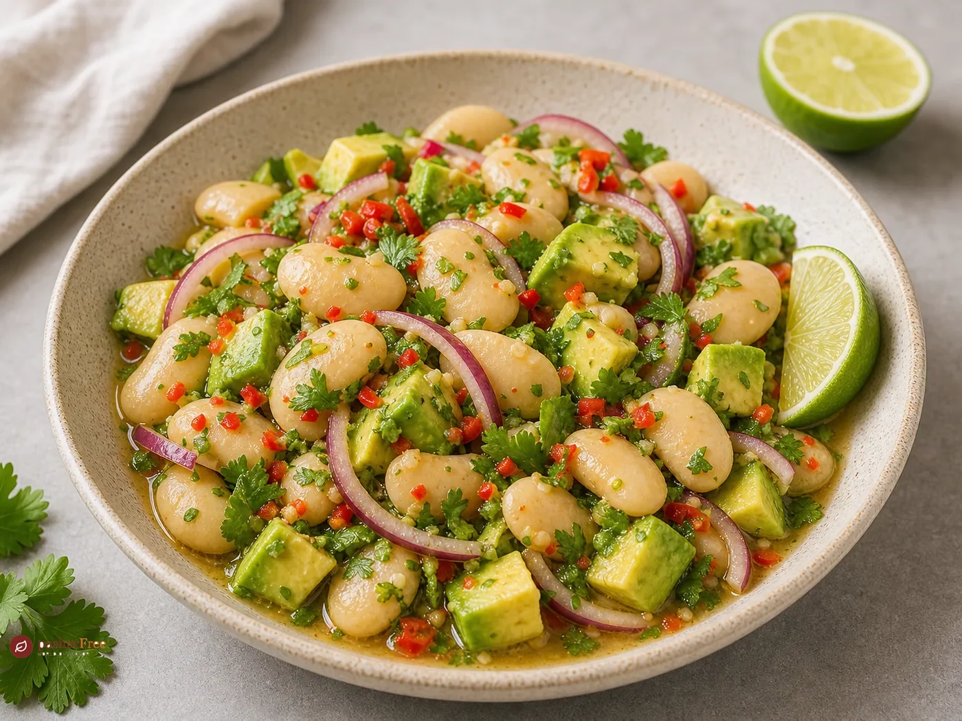 Ceviche de alubias picante con aguacate