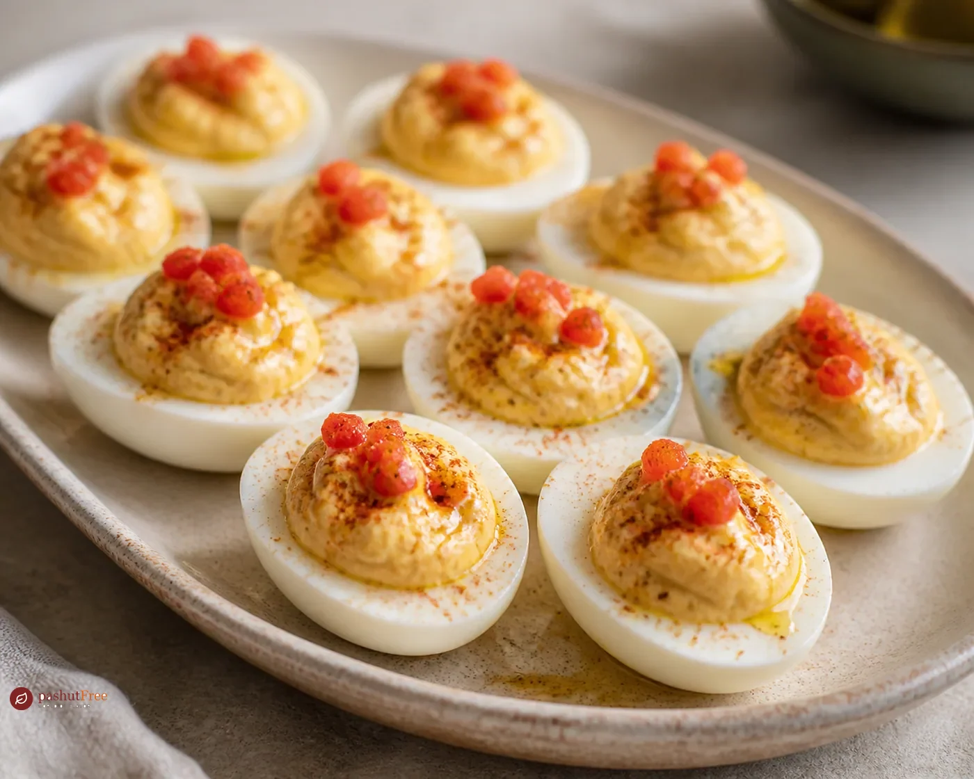 Huevos rellenos de aceitunas y pimiento