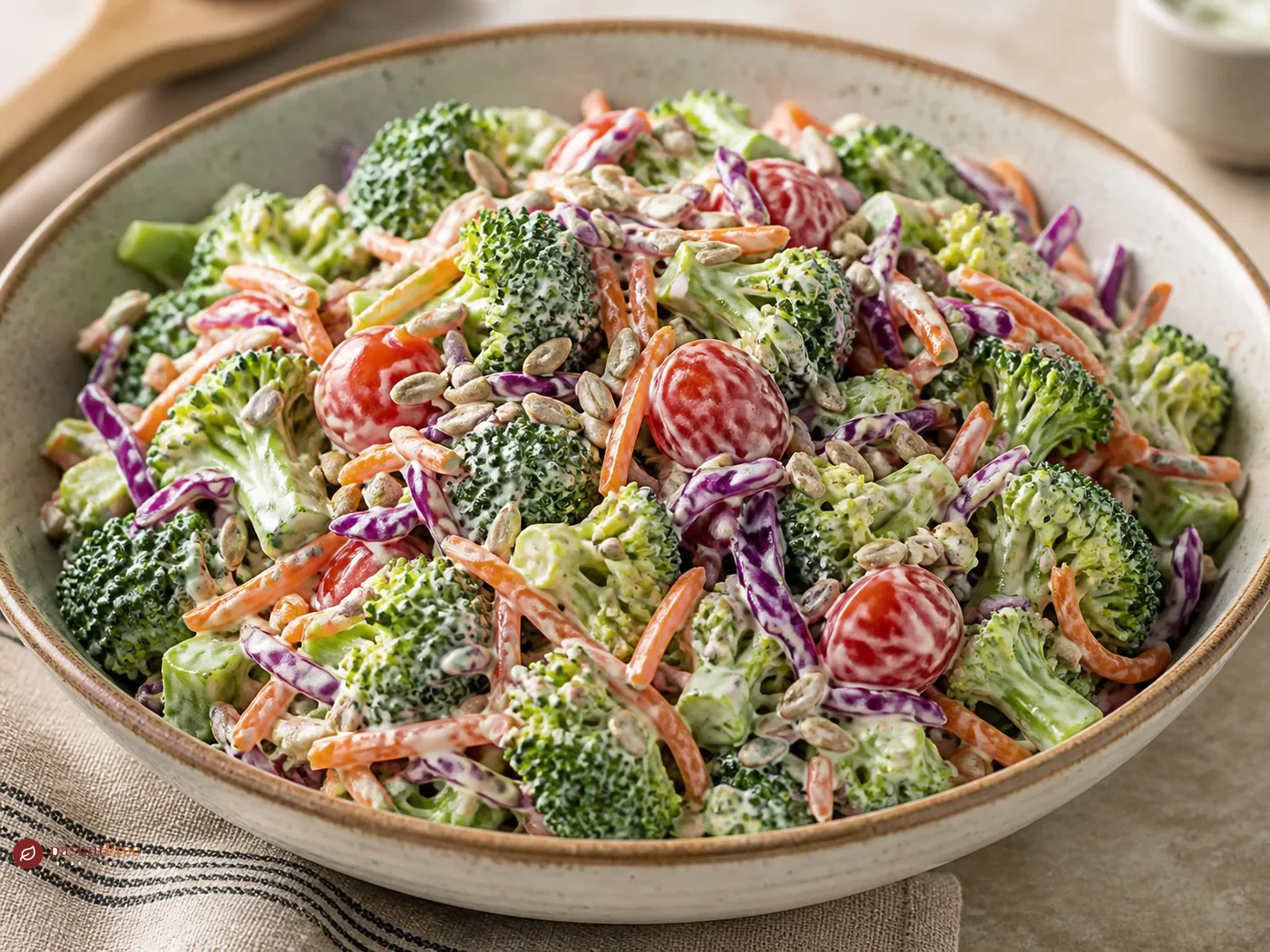 Ensalada de brócoli de colores con aliño de yogur cítrico
