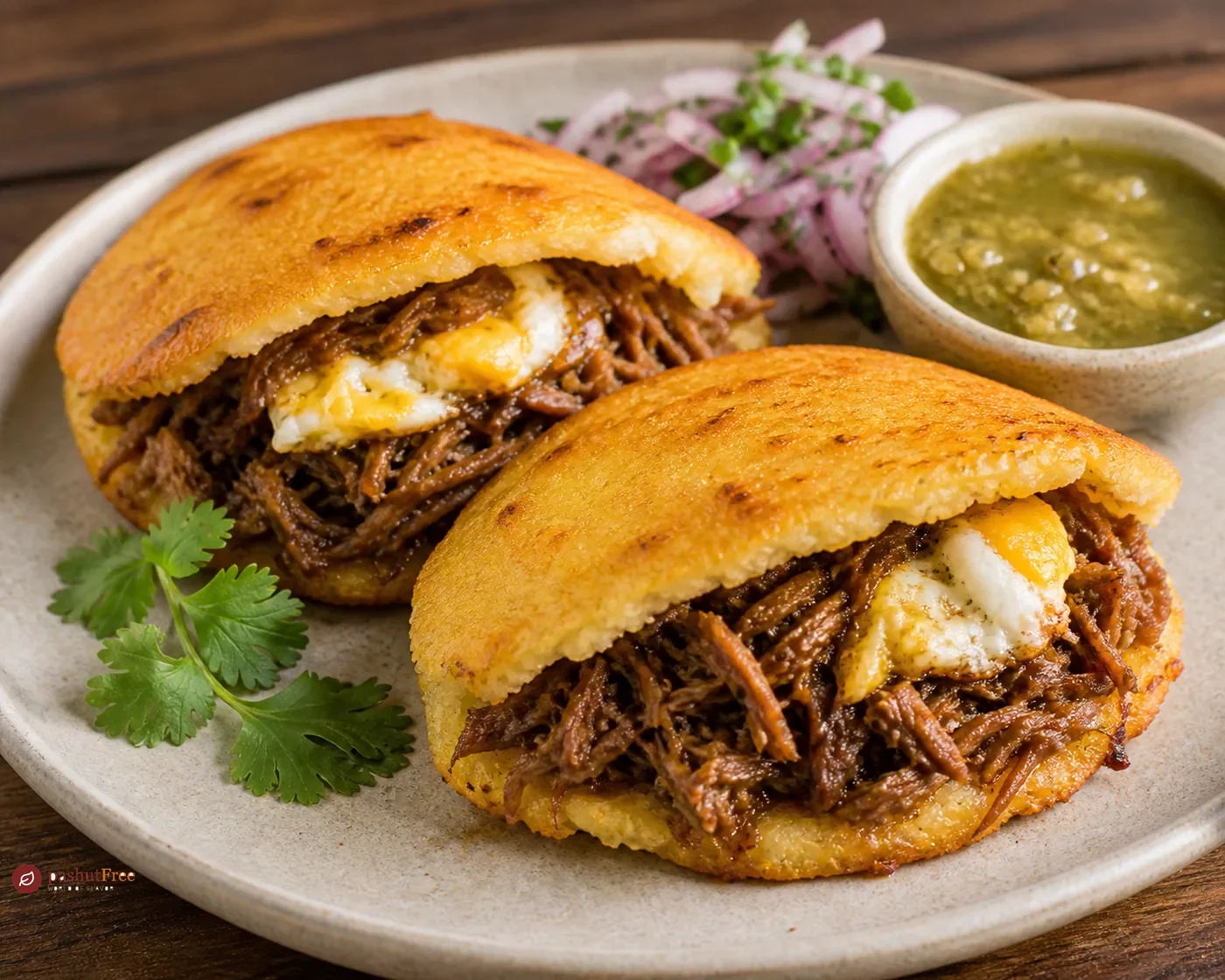 Arepa con huevo y carne