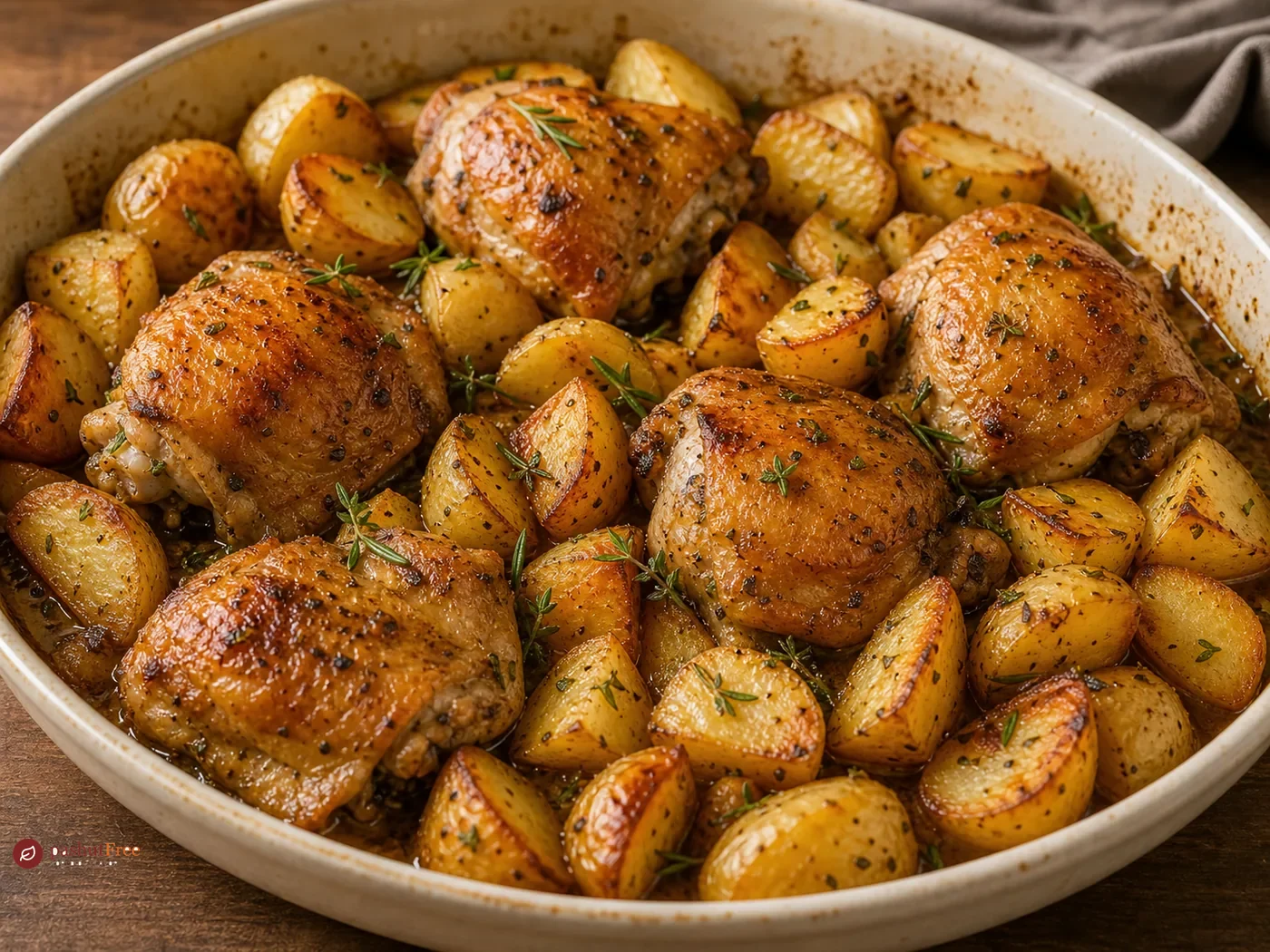 Pollo asado con patatas en una sola bandeja