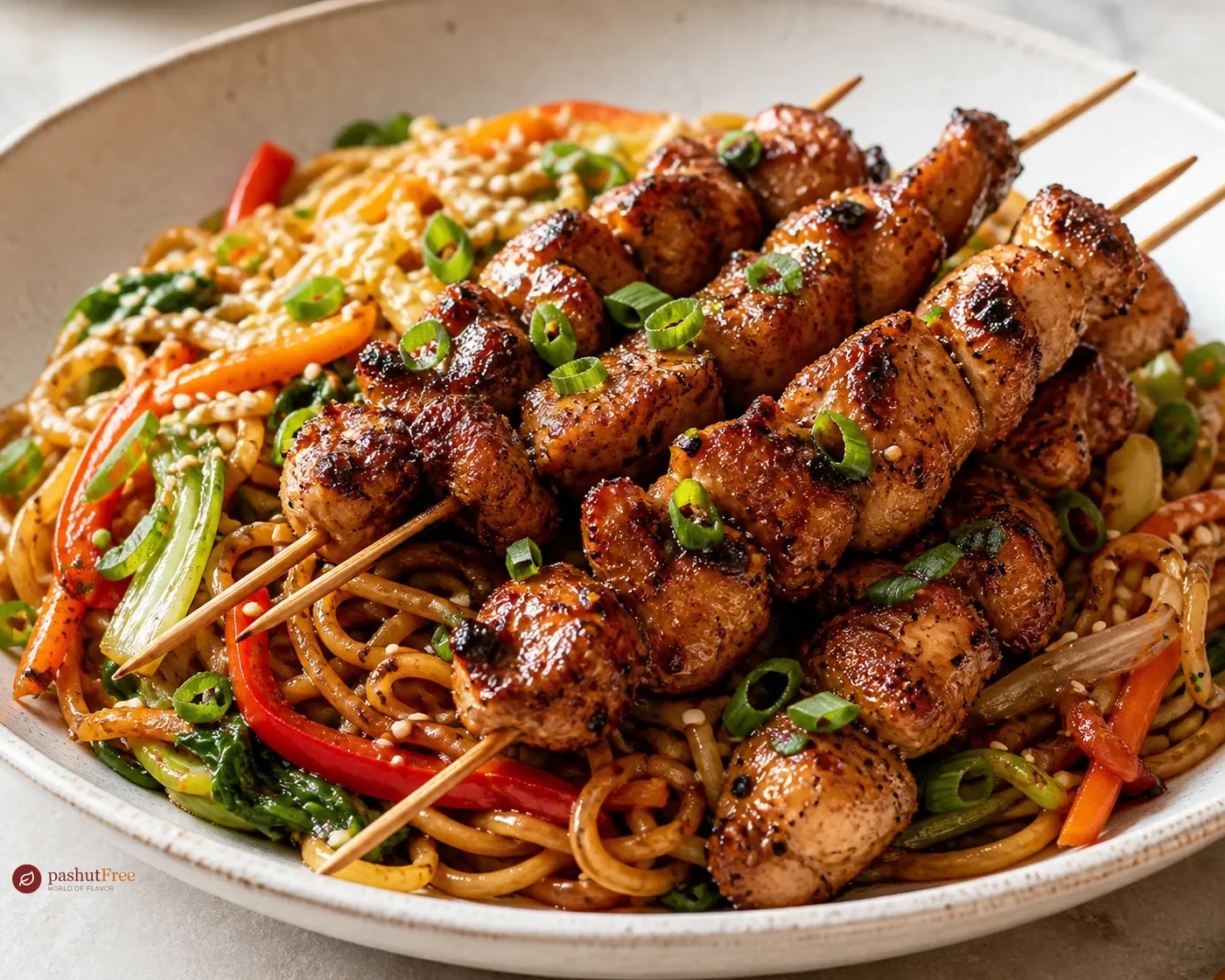 Five-Spice Chicken Skewers with Quick Stir-Fried Noodles