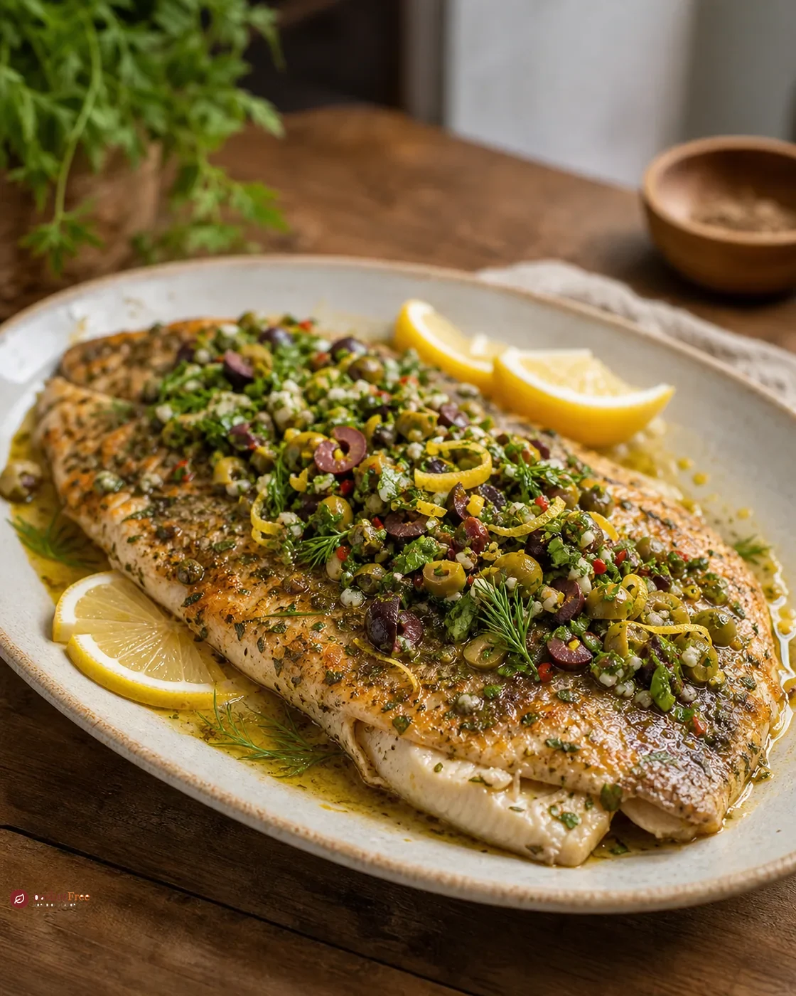 Baked Trout with Herb Olive Salsa