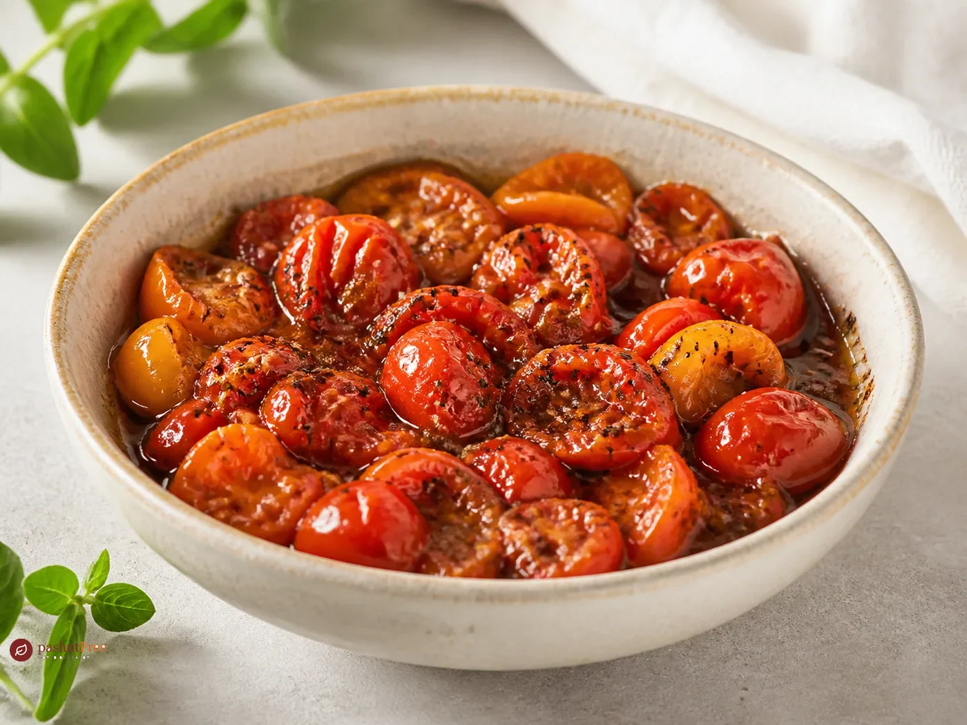 Roasted cherry tomato dip with balsamic vinegar is served as a ready-made homemade dish
