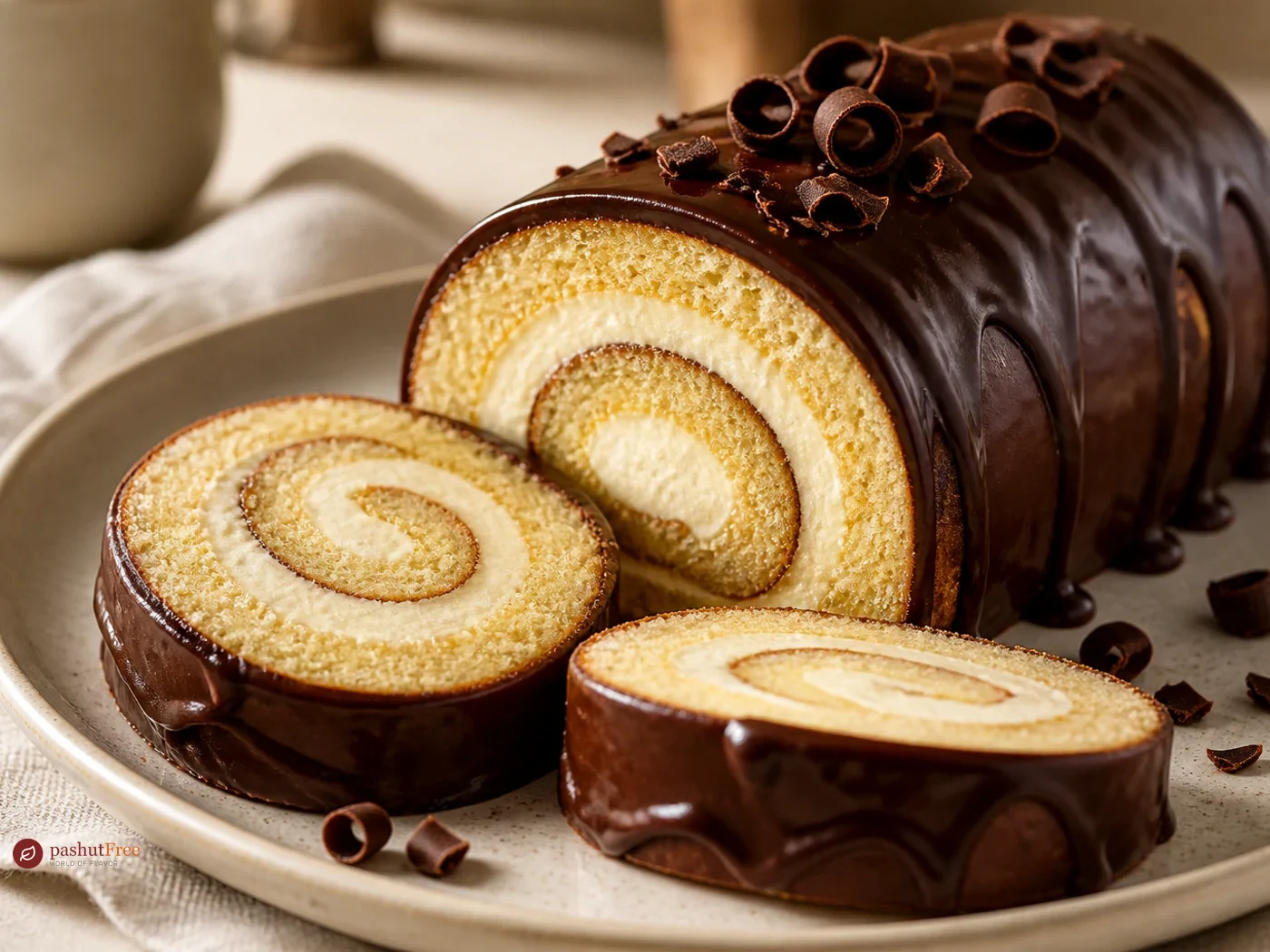 Gluten-Free Vanilla Swiss Roll Cake with Chocolate Ganache