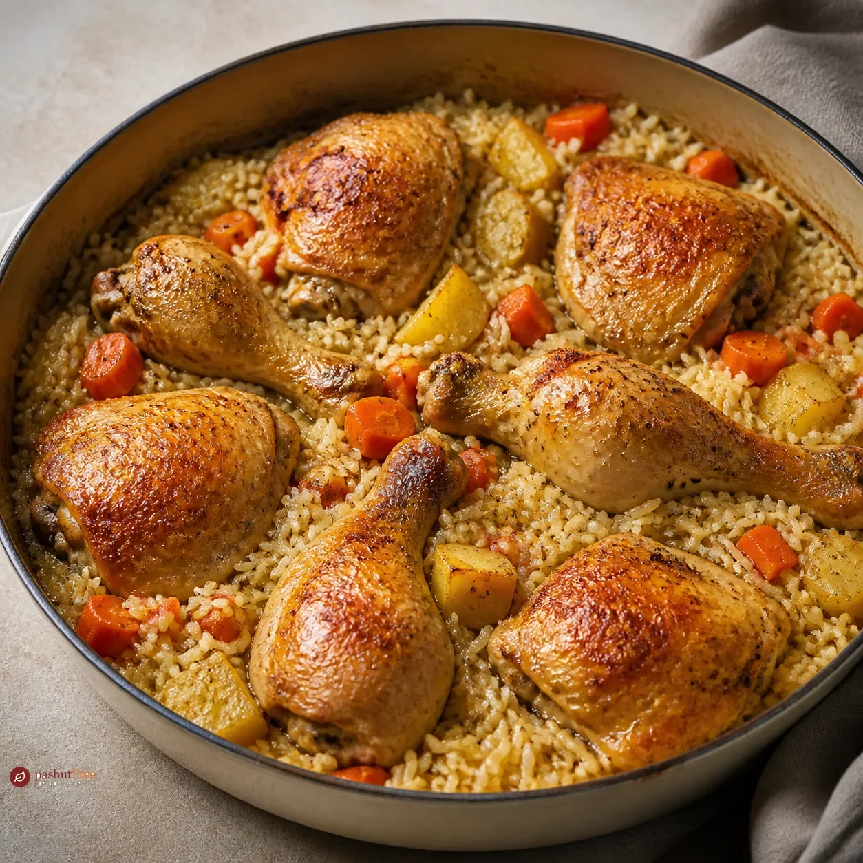 Pollo y arroz al horno en una sola fuente