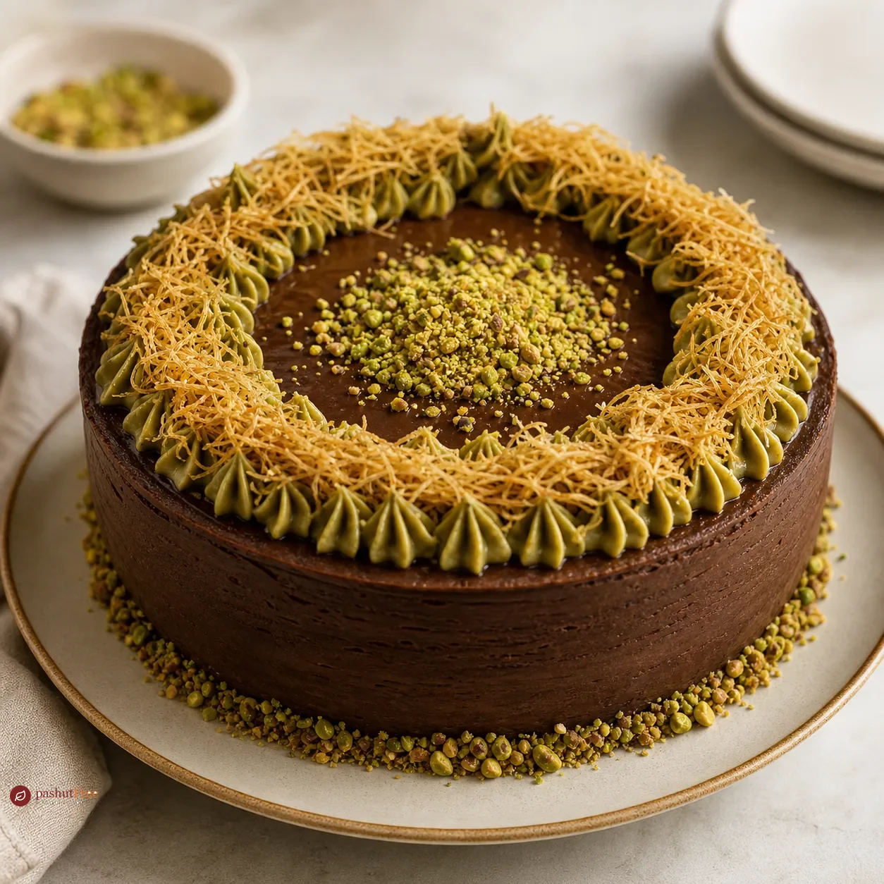 Pistachio Kunafa Chocolate Cake and Cupcakes