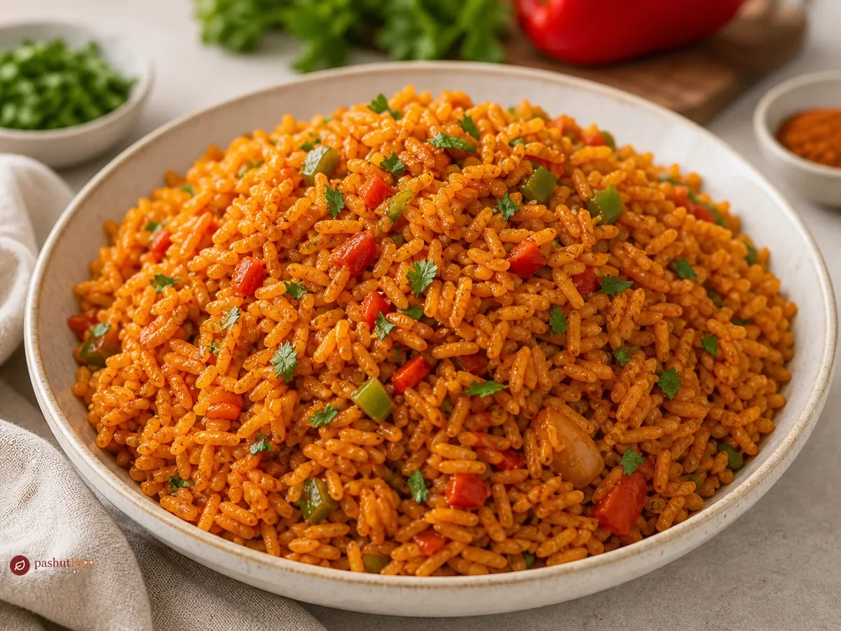 {"ru-RU":"Яркий камерунский рис Джоллоф","es-ES":"Vibrante arroz jollof camerunés","he-IL":"אורז ג'ולוף קמרוני צבעוני","en-US":"Colorful Cameroonian jollof rice"}