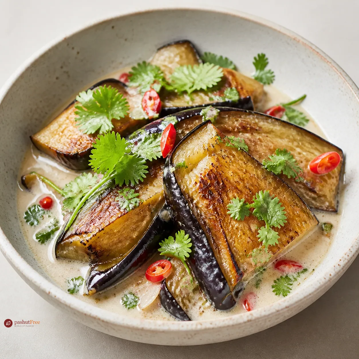 Grilled aubergine with coconut milk