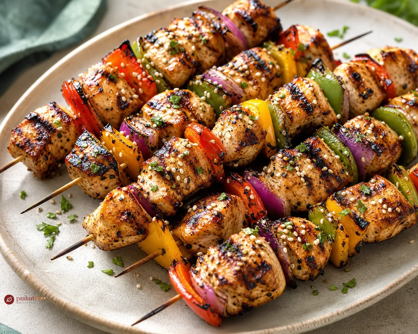 Brochetas de pollo teriyaki con verduras al sésamo