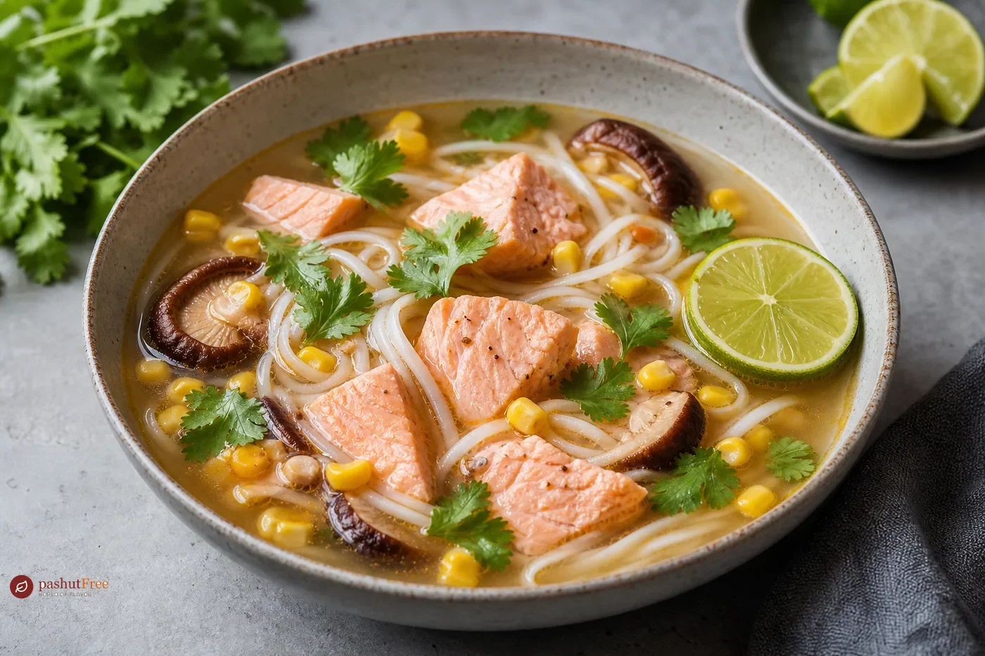 Sopa de salmón con fideos