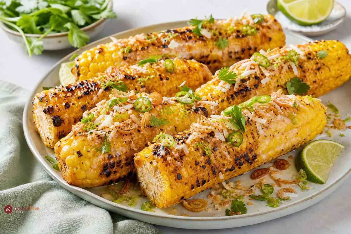 Corn on the cob with lime, green chilli and coconut butter