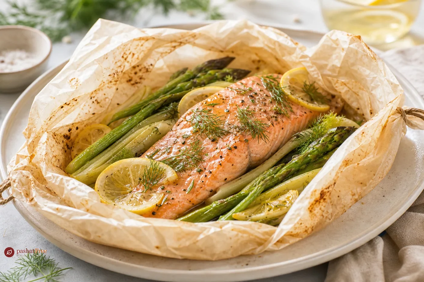 Baked Salmon with Spring Vegetables in Parchment