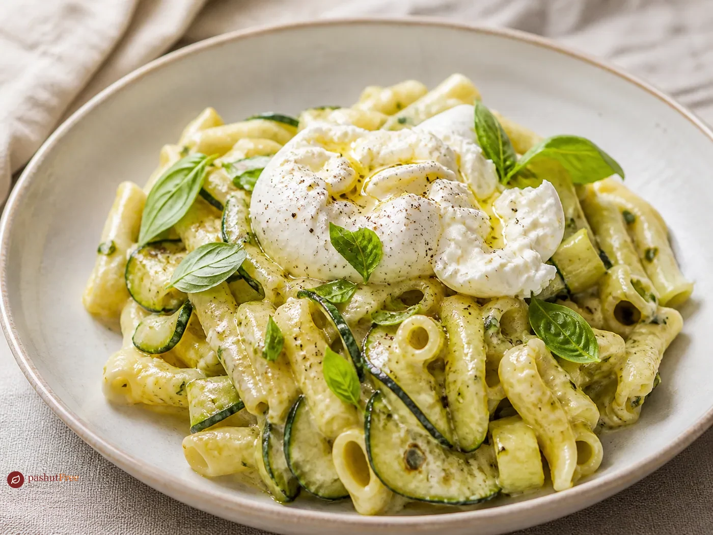 Pasta cremosa con calabacines y burrata