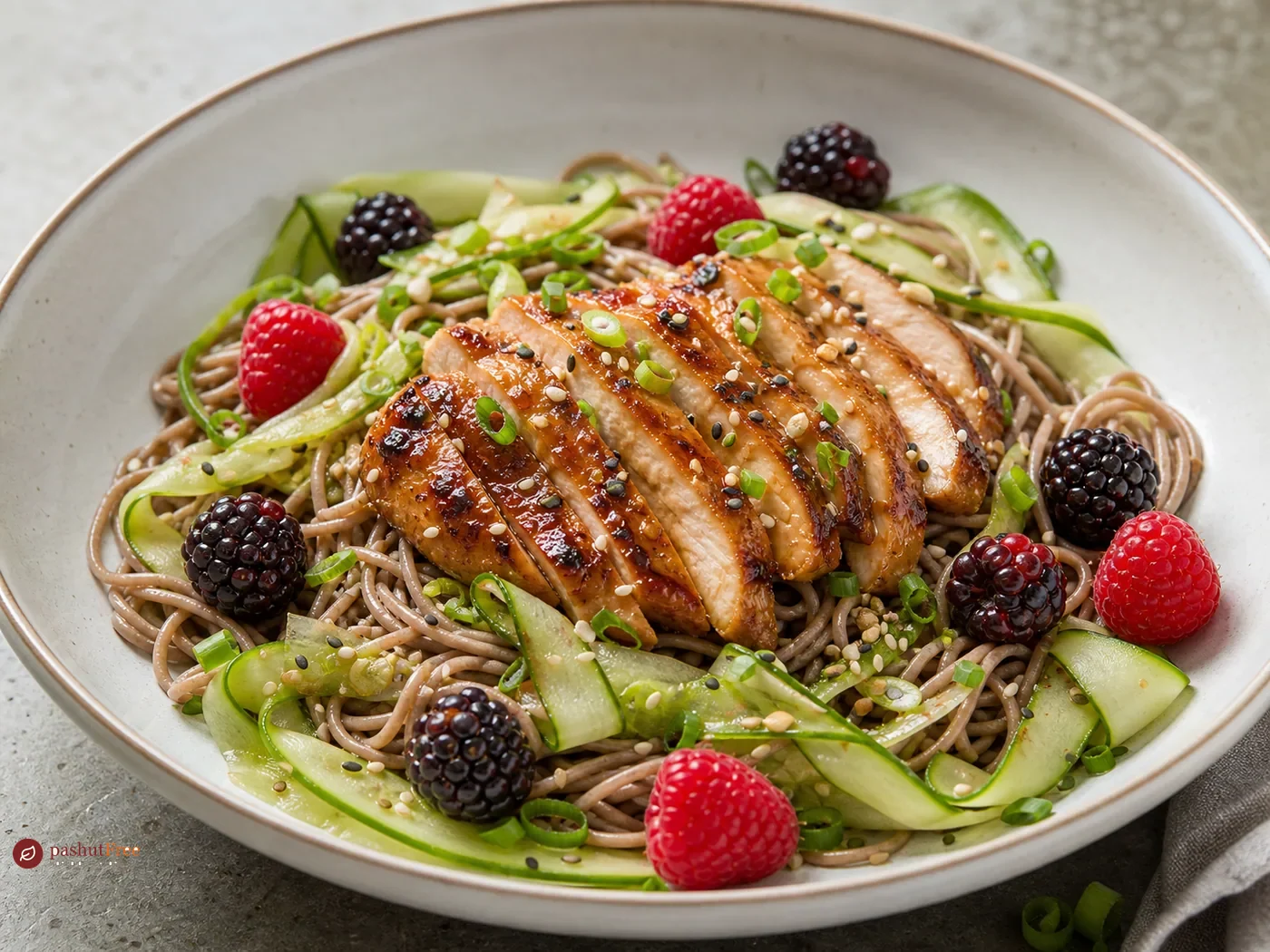 Bowls de fideos soba con pollo al miso