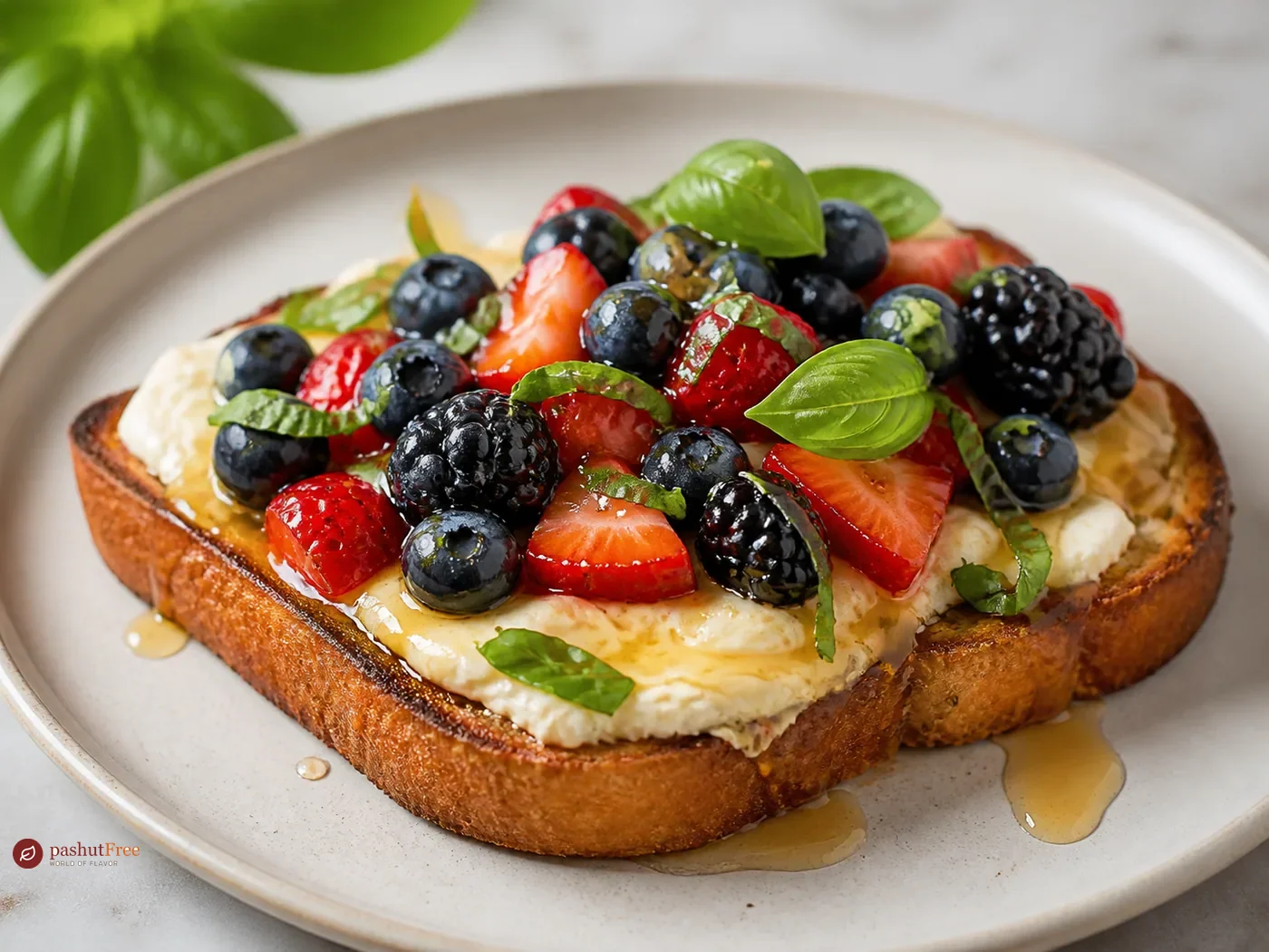 Sándwich de queso a la plancha sin gluten con frutos rojos y albahaca