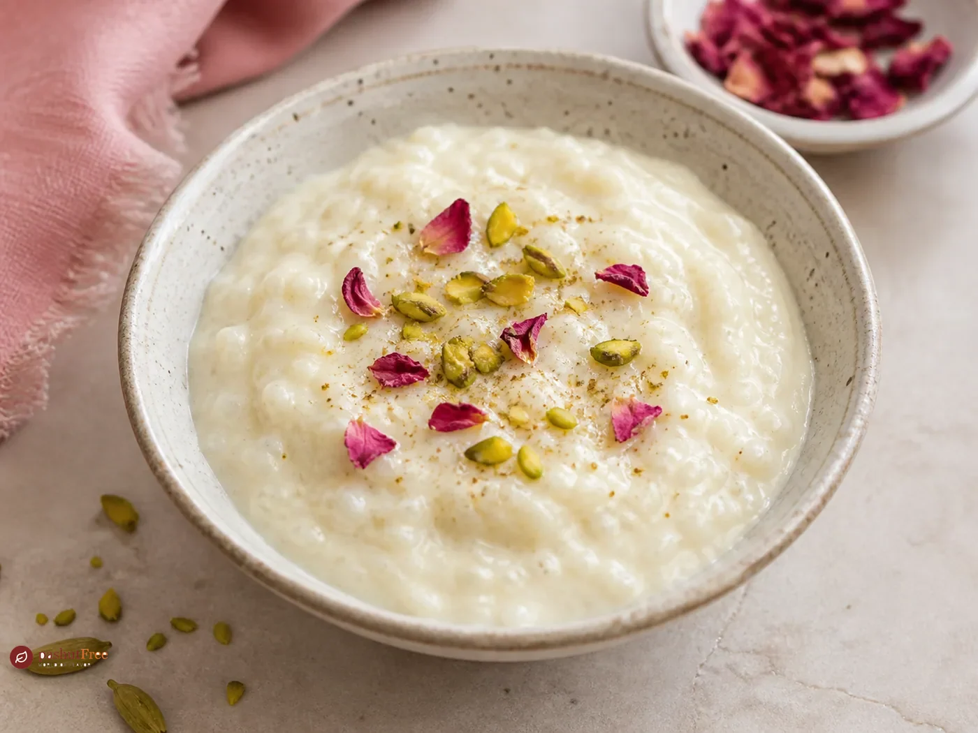 Creamy Indian Rice Pudding with Cardamom and Rose Water