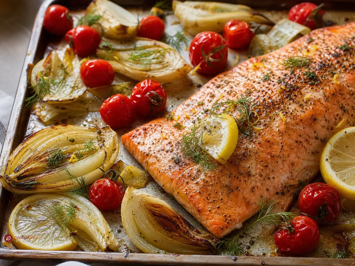 Baked salmon with fennel & tomatoes
