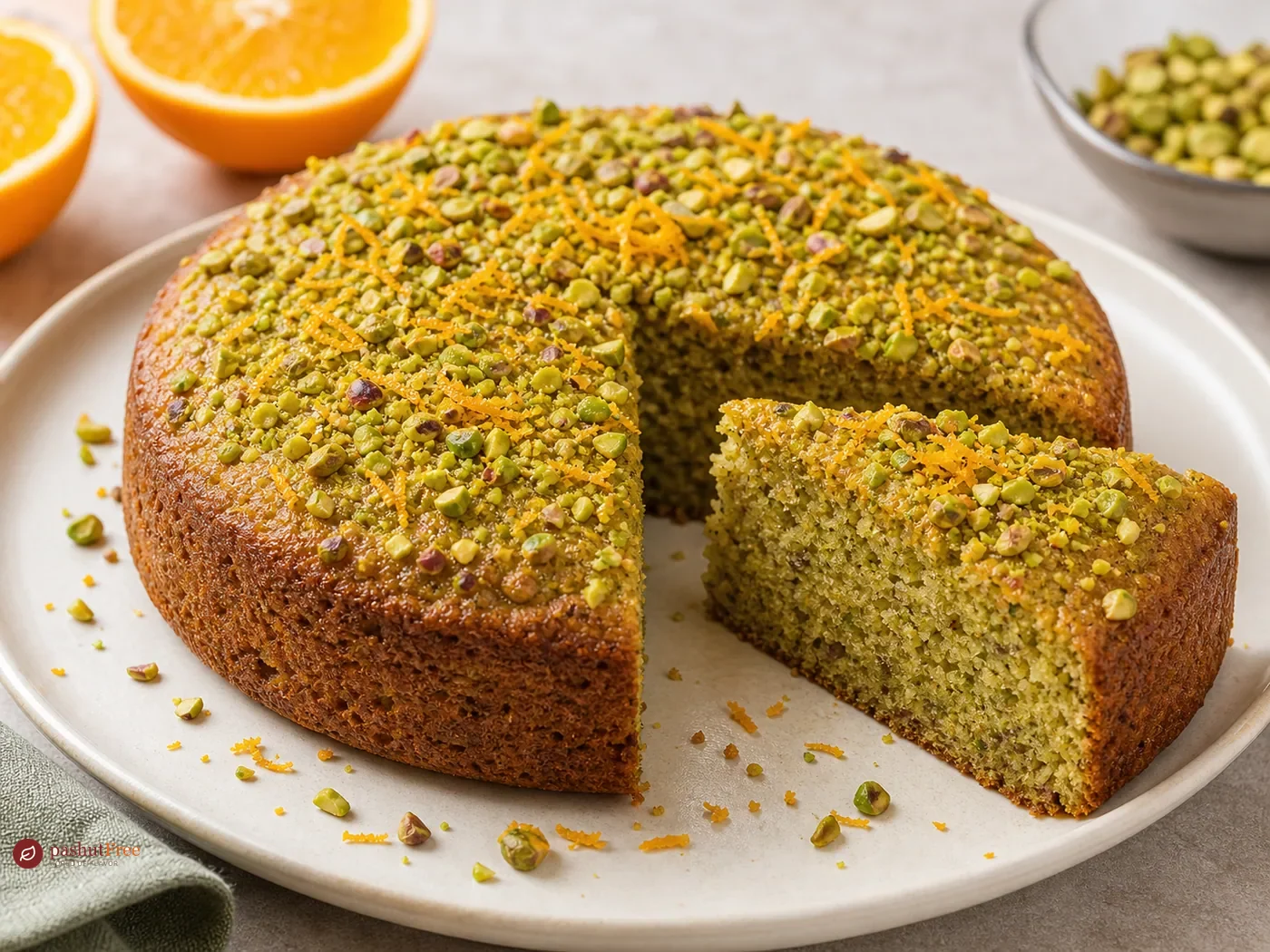 Торт с апельсинами, фисташками и миндалем