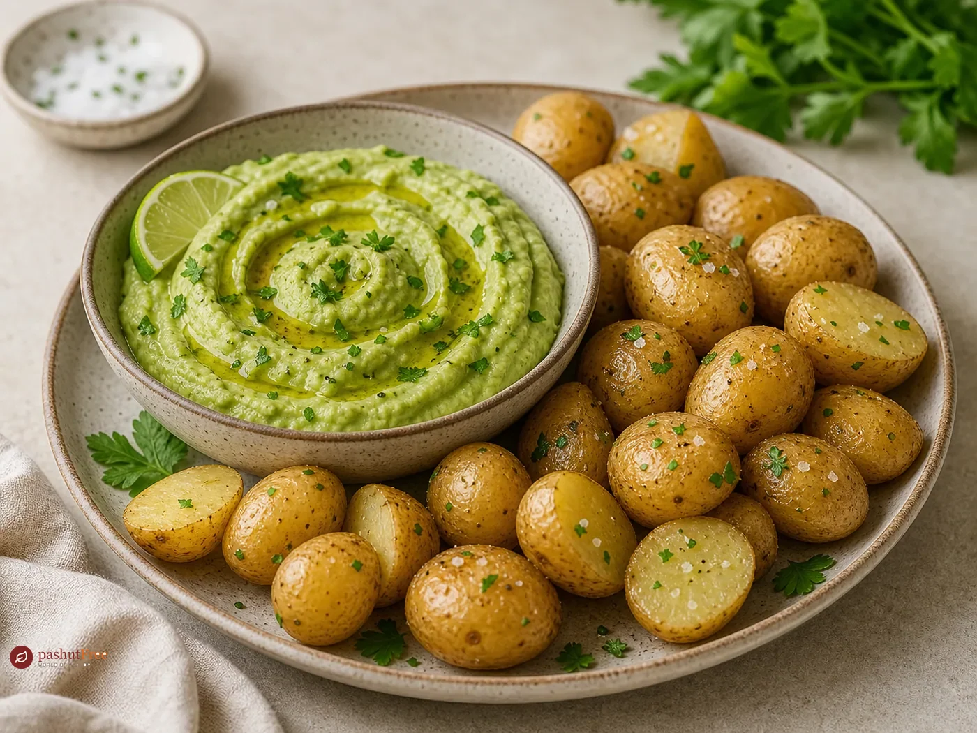 Avocado dip with new potatoes