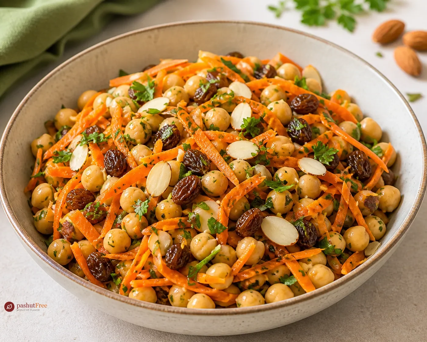 Chickpea and Carrot Salad with Raisins and Almonds