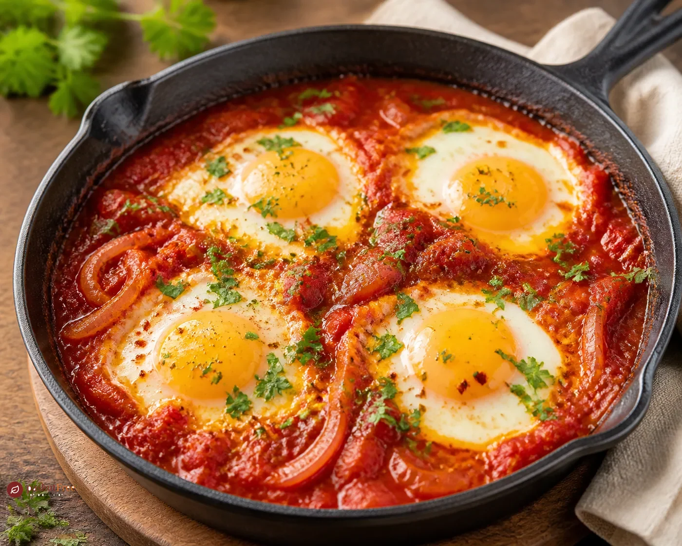 Huevos al horno con salsa colombiana de tomate y cebolla