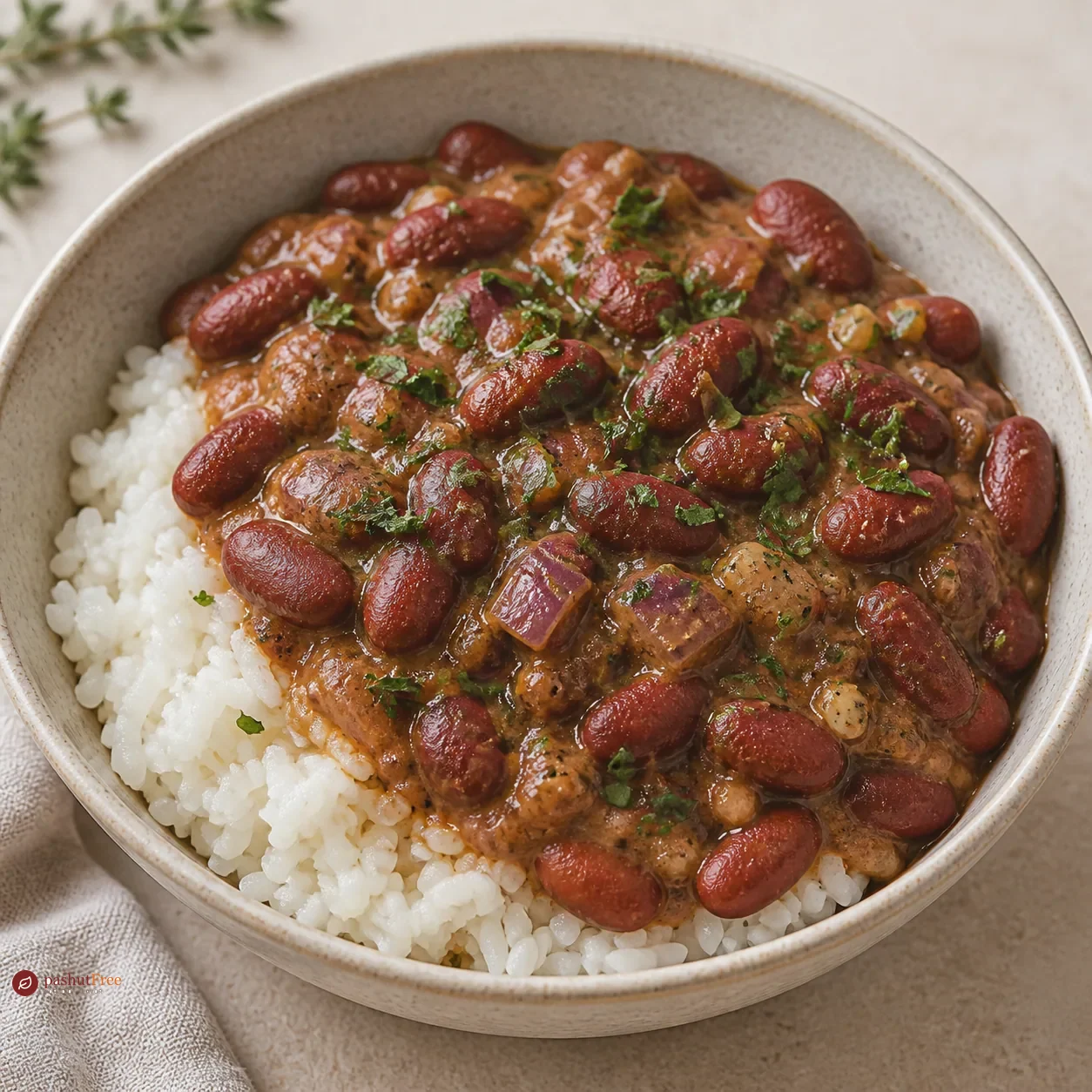 Arroz con frijoles rojos en olla a presión