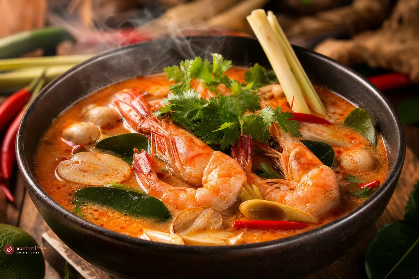 Sopa Tom Yum (Agridulce Picante) con Gambas